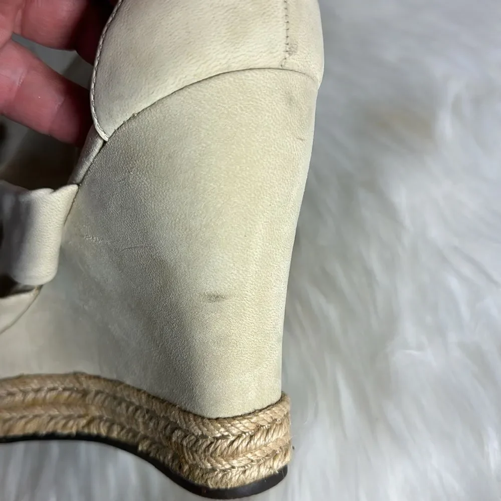UGG Lucy‎ Ankle Light Tan Twist Wrap Jute Wedge Platform Sandals Sz 8.5
